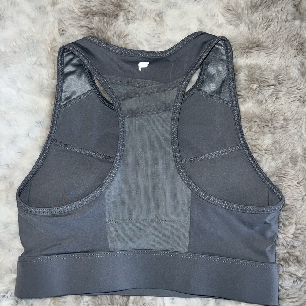 Fabletics on the go medium impact sport bra, grey, size small